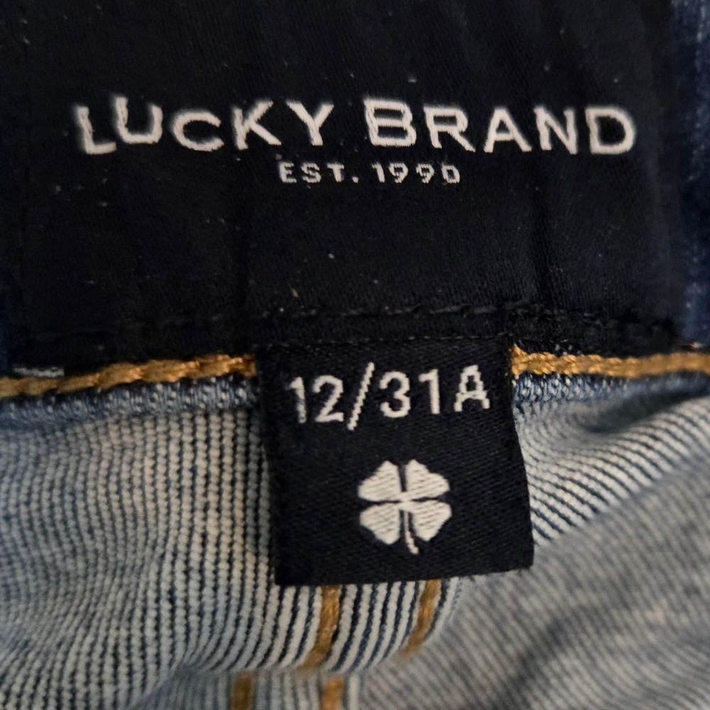 Lucky Brand Sweet Boot Jeans Mid Rise Distressed Medium Blue Size 31 Button Fly - Picture 8 of 12